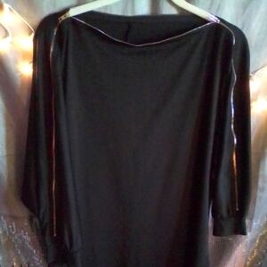 Trendy Black Dress w/ a Silver Zipper Across the Entire Top Down the Sleeves